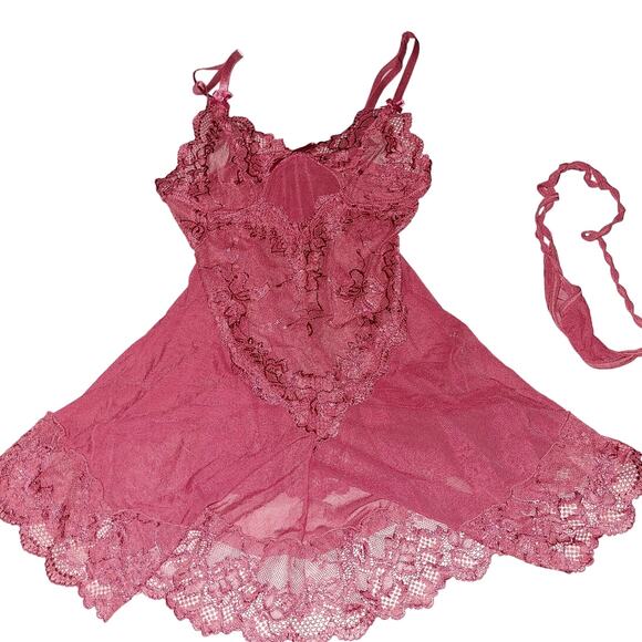 RSLOVE Babydoll Lingerie Lace Chemise Sexy Nightgown Sleepwear Dress, S - Picture 3 of 6
